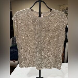 Catherine Malandrino Sparkling Beige Sequin Top-#1157